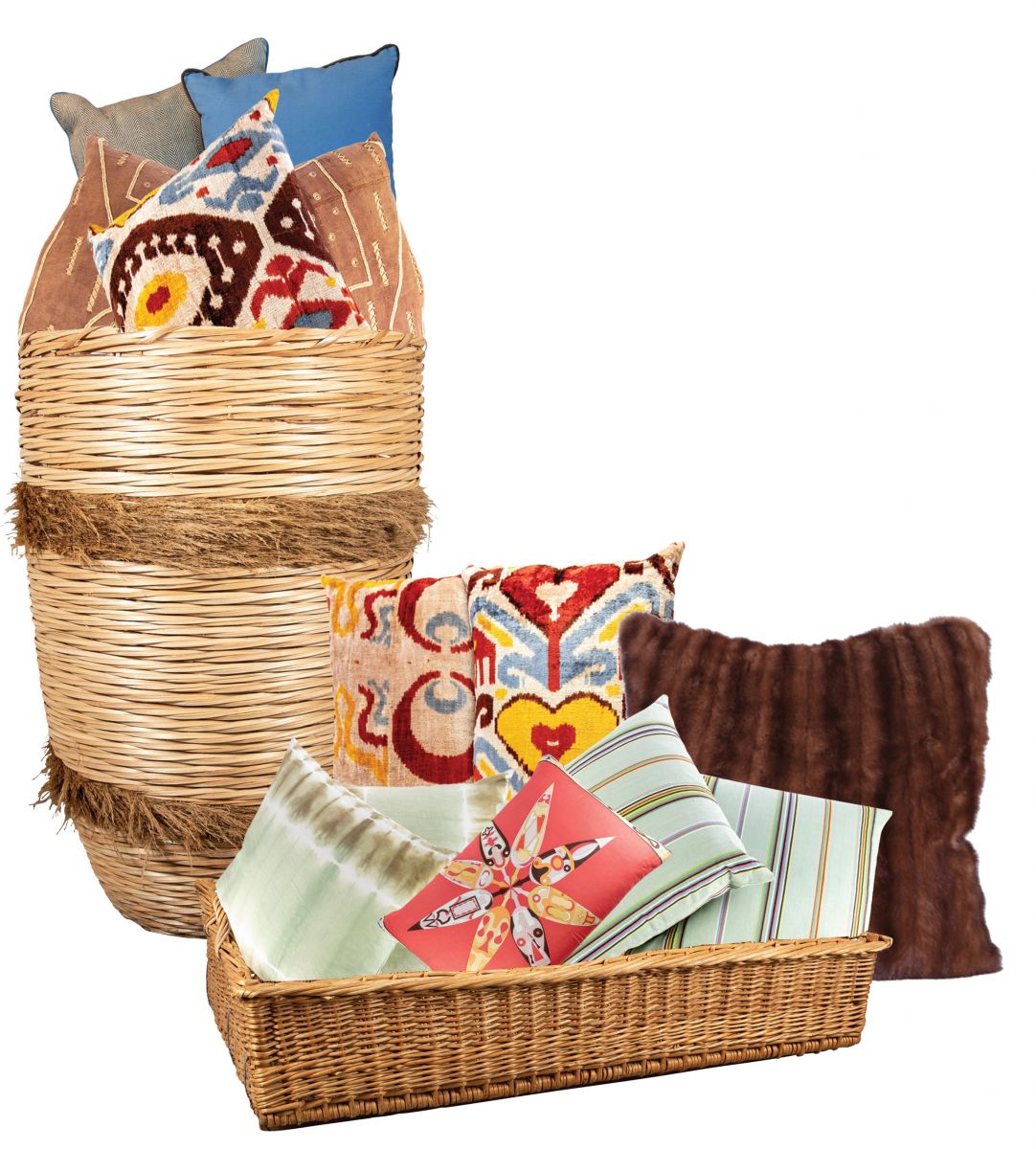 Style a basket with decorative pillows